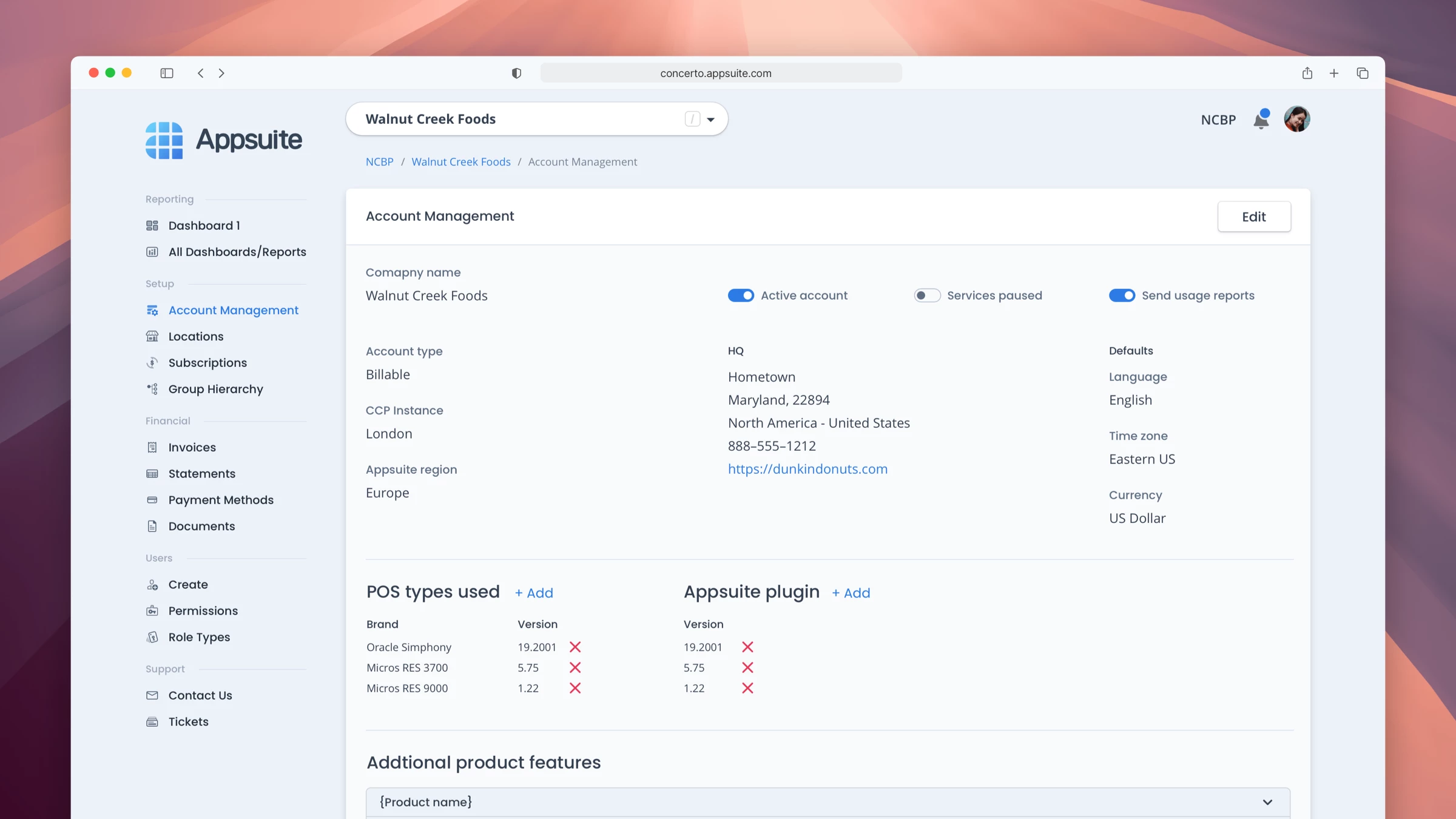 Customer facing control portal for Appsuite
